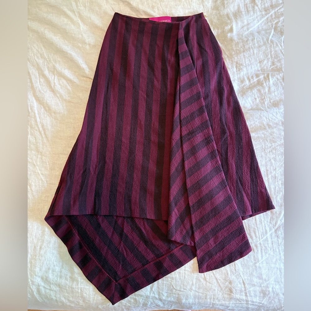 Heidi Merrick Josephine Asymmetrical Burgundy Striped Skirt